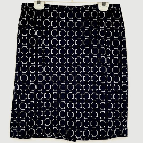 Talbots Petites Blue w/White Geometric Print Pencil Skirt Back Zip Size 12P - Picture 1 of 10